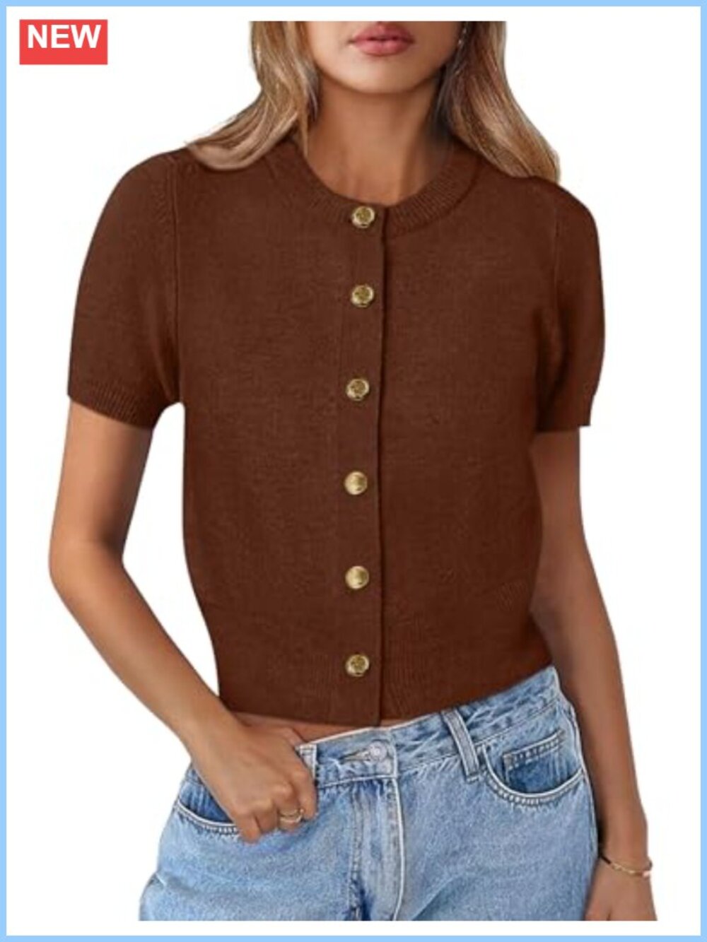 Womens Summer Short Sleeve Button Down Knitted Crop Cardigan